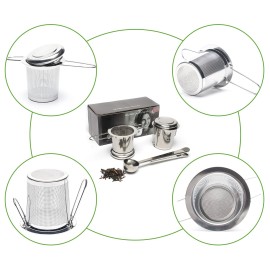 3PCs Tea Infuser Tea Scoop Clip Kit with Tea Lid Food-grade Thickened Stainless Steel Strainer for Loose Tea Fine Mesh Fits Standard Cups Mugs Teapots for Brewing Steeping Tea