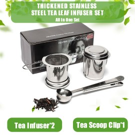 3PCs Tea Infuser Tea Scoop Clip Kit with Tea Lid Food-grade Thickened Stainless Steel Strainer for Loose Tea Fine Mesh Fits Standard Cups Mugs Teapots for Brewing Steeping Tea