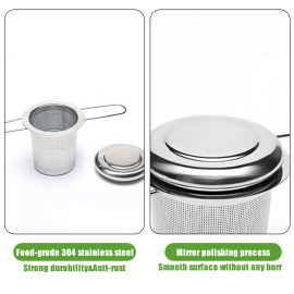 3PCs Tea Infuser Tea Scoop Clip Kit with Tea Lid Food-grade Thickened Stainless Steel Strainer for Loose Tea Fine Mesh Fits Standard Cups Mugs Teapots for Brewing Steeping Tea