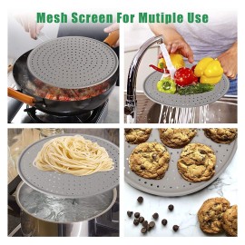 Kitchen Silicone Splatter Screen, High Heat Resistant Cooling Mat, Drain Board and Strainer Grease Barrier Grease Splatter Guard Drainer Pot Cover Round Strainer