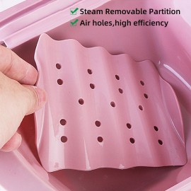 Microwave Steamer Bowl Silicone Steamer with Handle & Lid for Meal Prep with Detachable Partition, Easy to Store, Microwave Cookware, Freezer & Dishwasher Safe, Pink（LARGE SIE）