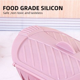 Microwave Steamer Bowl Silicone Steamer with Handle & Lid for Meal Prep with Detachable Partition, Easy to Store, Microwave Cookware, Freezer & Dishwasher Safe, Pink（LARGE SIE）