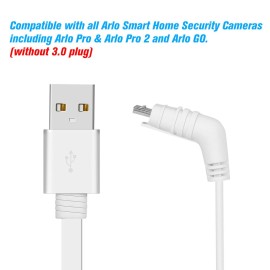 6M/20ft Charging Power Cable Fits for Arlo Pro, Arlo Pro 2, Arlo GO Weatherproof Indoor/Outdoor Flat Cable Aluminium Alloy Micro USB Cable Charging/Power Cord without Plug, 1 Pack (White)