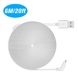 6M/20ft Charging Power Cable Fits for Arlo Pro, Arlo Pro 2, Arlo GO Weatherproof Indoor/Outdoor Flat Cable Aluminium Alloy Micro USB Cable Charging/Power Cord without Plug, 1 Pack (White)