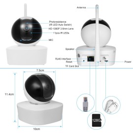 HD 1080P IP Camera Indoor Pan/Tilt WIFI IP Camera for Home/Baby/Pet 12pcs Infrared LED Lights Support Two Way Audio Motion Detection Phone APP Remote Control IR-CUT Filter Infrared Night View with TF Card Slot for CCTV Home Surveillance Security