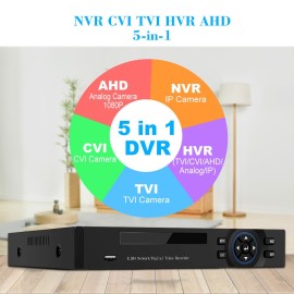 4CH 1080P Full High Definition Hybrid AHD/Analog/TVI/CVI/ DVR CCTV Digital Video Recorder DVR P2P Remote Phone Monitoring for Home office Security Surveillance System kit Camera (NO HDD) EU Plug