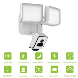 Outdoor Floodlight Security Camera, 2MP WiFi IP Cameras with Flood Light,Night Vision IP55 Waterproof, PIR Motion Detection,Two-Way Audio