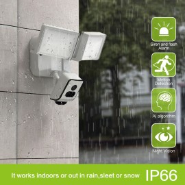 Outdoor Floodlight Security Camera, 2MP WiFi IP Cameras with Flood Light,Night Vision IP55 Waterproof, PIR Motion Detection,Two-Way Audio
