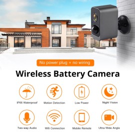 1080P Full High Definition Rechargeable Battery Security Camera Outdoor Waterproof Wireless WiFi Surveillance Camera with Infrared Night Vision,Two-way Audio,PIR Motion Detection with 2pcs Batteries