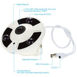 HD 2000TVL 1080P 1.7mm Fisheye 360° Panoramic Security CCTV Camera Home Surveillance PAL System