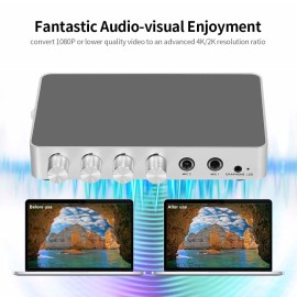 KM200 Karaoke Sound Mixer Portable Digital Stereo Audio Echo System 4K/2K HDMI Karaoke Amplifier with Dual Microphone EU Plug