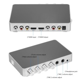 KM200 Karaoke Sound Mixer Portable Digital Stereo Audio Echo System 4K/2K HDMI Karaoke Amplifier with Dual Microphone EU Plug