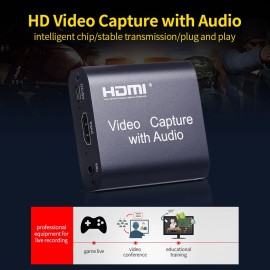 HD Video Capture Card with Audio HD to USB2.0 Capture Card 4K Input 1080P Output Support Live Streaming Game Video Capture Black