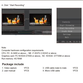 HD Video Capture Card with HD Loop-out USB 3.0 Capture Card Live Streaming Video Converter 4K Input 1080P 60fps Output Black