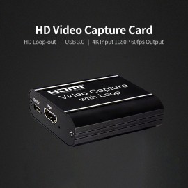 HD Video Capture Card with HD Loop-out USB 3.0 Capture Card Live Streaming Video Converter 4K Input 1080P 60fps Output Black