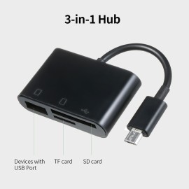 3-in-1 Micro USB to USB2.0+SD+TF Adapter Micro USB OTG to USB2.0 Adapter SD TF Micro SD Card Reader for Micro USB Devices, Black