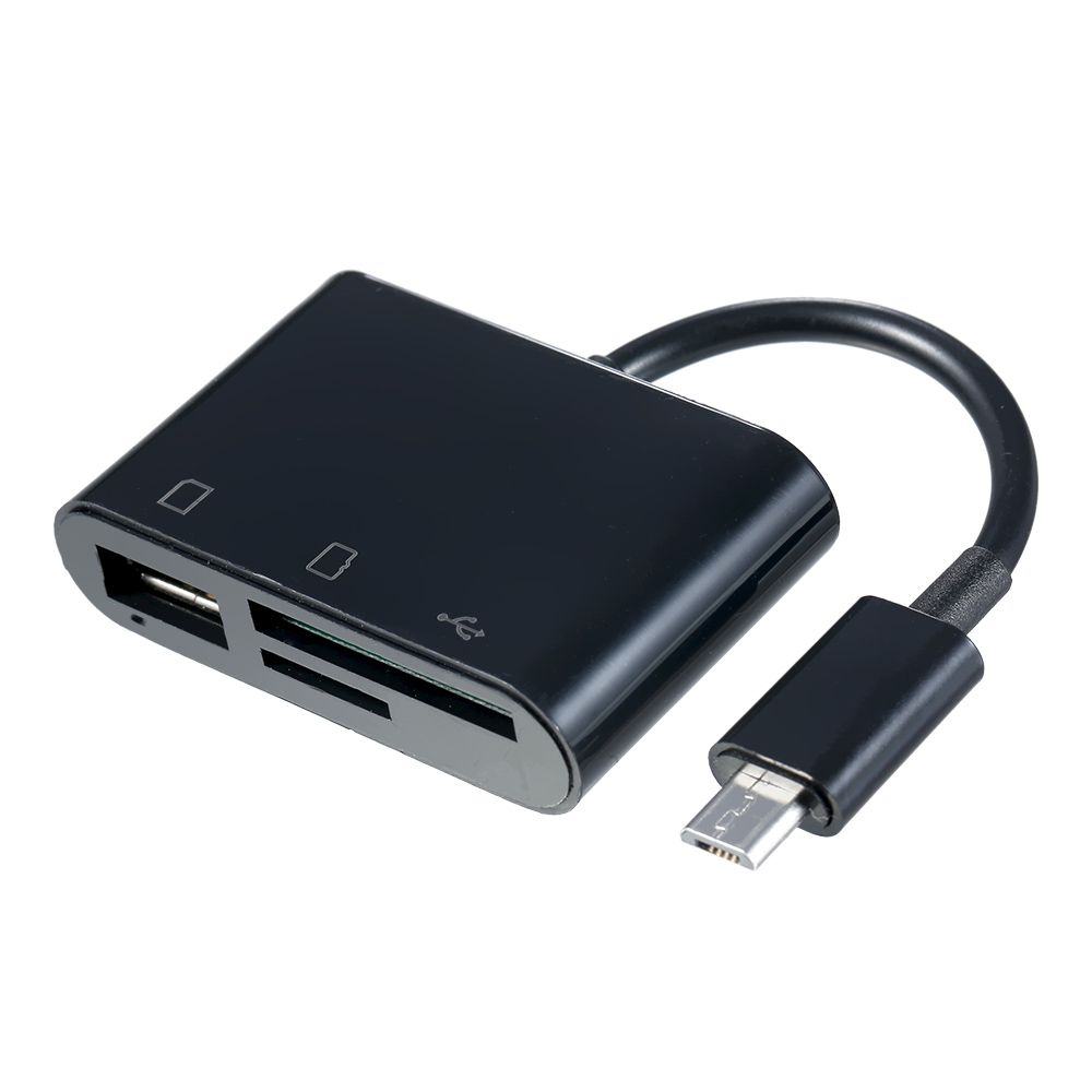 3-in-1 Micro USB to USB2.0+SD+TF Adapter Micro USB OTG to USB2.0 Adapter SD TF Micro SD Card Reader for Micro USB Devices, Black