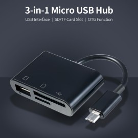 3-in-1 Micro USB to USB2.0+SD+TF Adapter Micro USB OTG to USB2.0 Adapter SD TF Micro SD Card Reader for Micro USB Devices, Black