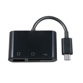 3-in-1 Micro USB to USB2.0+SD+TF Adapter Micro USB OTG to USB2.0 Adapter SD TF Micro SD Card Reader for Micro USB Devices, Black