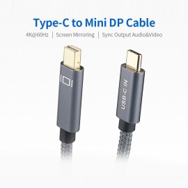 Type-C Male to Mini DP Male Cable 4K@60Hz USB-C to Mini DP Converter Support Sync Output Audio&Video, Grey 2m