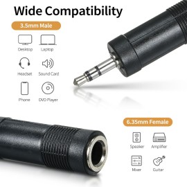 6.35mm Female to 3.5mm TRS Male Stereo Audio Adapter 6.35mm to 3.5mm Converter for Headphone Amplifier, Plastic