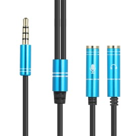 3.5mm TRRS Male to 2 Female Audio Cable Headphone Splitter 3.5mm Y Splitter for Headset Mic Compatible with Phone/Tablet, Blue