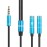 3.5mm TRRS Male to 2 Female Audio Cable Headphone Splitter 3.5mm Y Splitter for Headset Mic Compatible with Phone/Tablet, Blue
