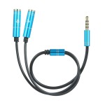 3.5mm TRRS Male to 2 Female Audio Cable Headphone Splitter 3.5mm Y Splitter for Headset Mic Compatible with Phone/Tablet, Blue