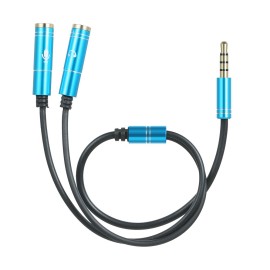 3.5mm TRRS Male to 2 Female Audio Cable Headphone Splitter 3.5mm Y Splitter for Headset Mic Compatible with Phone/Tablet, Blue