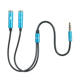 3.5mm TRRS Male to 2 Female Audio Cable Headphone Splitter 3.5mm Y Splitter for Headset Mic Compatible with Phone/Tablet, Blue