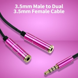 3.5mm TRRS Male to 2 Female Audio Cable Headphone Splitter 3.5mm Y Splitter for Headset Mic Compatible with Phone/Tablet, Blue