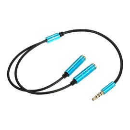 3.5mm TRRS Male to 2 Female Audio Cable Headphone Splitter 3.5mm Y Splitter for Headset Mic Compatible with Phone/Tablet, Blue