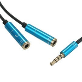 3.5mm TRRS Male to 2 Female Audio Cable Headphone Splitter 3.5mm Y Splitter for Headset Mic Compatible with Phone/Tablet, Blue