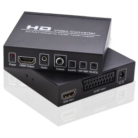 SCART/HD to HD Video Converter Support 720P/1080P Switch PAL/NTSC Switch SCART HD Input HD 3.5mm Audio Coaxial Output EU Plug