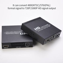 SCART/HD to HD Video Converter Support 720P/1080P Switch PAL/NTSC Switch SCART HD Input HD 3.5mm Audio Coaxial Output EU Plug