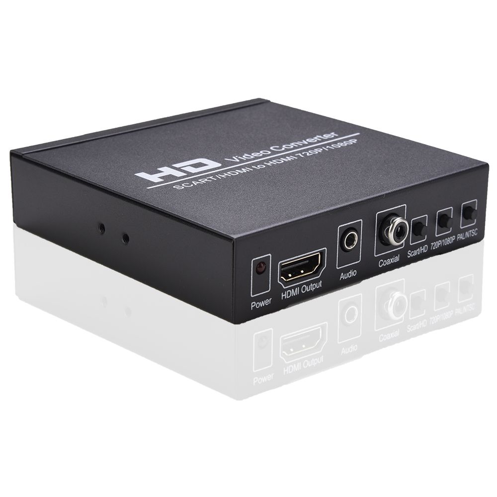 SCART/HD to HD Video Converter Support 720P/1080P Switch PAL/NTSC Switch SCART HD Input HD 3.5mm Audio Coaxial Output EU Plug