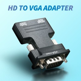 HD Male to VGA Female Adapter with 3.5mm Audio Port Support 1920*1080 Resolution Independent Audio Output Small Size Black