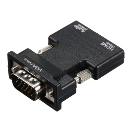 HD Male to VGA Female Adapter with 3.5mm Audio Port Support 1920*1080 Resolution Independent Audio Output Small Size Black