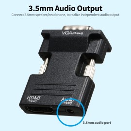 HD Male to VGA Female Adapter with 3.5mm Audio Port Support 1920*1080 Resolution Independent Audio Output Small Size Black