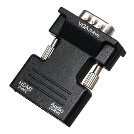 HD Male to VGA Female Adapter with 3.5mm Audio Port Support 1920*1080 Resolution Independent Audio Output Small Size Black