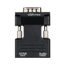 HD Male to VGA Female Adapter with 3.5mm Audio Port Support 1920*1080 Resolution Independent Audio Output Small Size Black