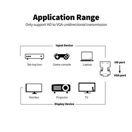 HD Male to VGA Female Adapter with 3.5mm Audio Port Support 1920*1080 Resolution Independent Audio Output Small Size Black
