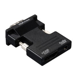 HD Male to VGA Female Adapter with 3.5mm Audio Port Support 1920*1080 Resolution Independent Audio Output Small Size Black