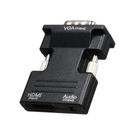 HD Male to VGA Female Adapter with 3.5mm Audio Port Support 1920*1080 Resolution Independent Audio Output Small Size Black