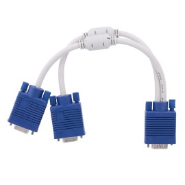 VGA Cable 1 Male to 2 Female VGA Adapter Cable for Desktop/Laptop/Projector/STB with Dual Magnetic Ring