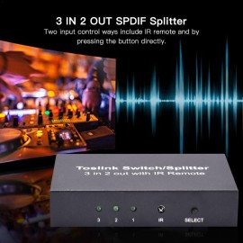 NK-T32 3 In 2 Out Toslink Cable Switch Splitter SPDIF/TOSLINK Optical Audio 3x2 Switcher SPDIF Splitter With IR Remote Control