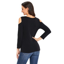 Black Asymmetric Draped Cold Shoulder Top