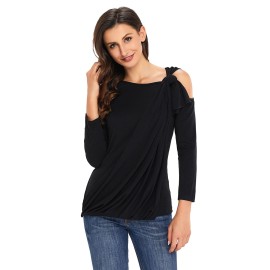 Black Asymmetric Draped Cold Shoulder Top