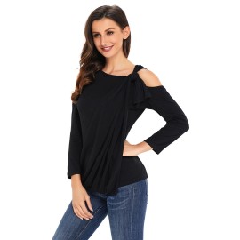 Black Asymmetric Draped Cold Shoulder Top