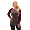 Red Black Plaid Sleeve Taupe Top